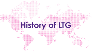 A map of the world with the world 'History of LTG' over it